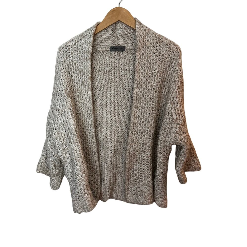 Elsamanda Cardigan Wool Blend Cream Open Chunky Knit Drop Shoulder Italy Small‎